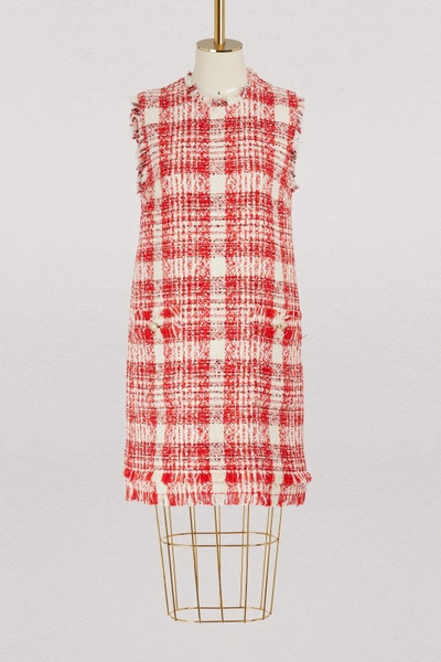 Shop Msgm Wool Dress In Red/white
