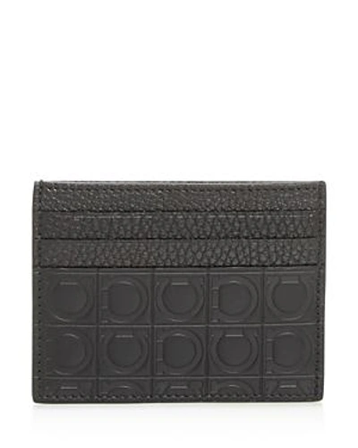 Shop Ferragamo Embossed Leather Card Case In Black