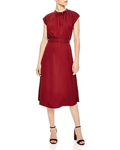 Shop Sandro Conique Embellished-collar Dress In Ruby