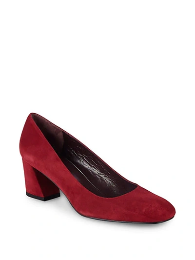 Shop Stuart Weitzman Marymid Suede Block Heel Pumps In Scarlet