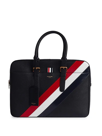 Shop Thom Browne Business Leather Briefcase In Black