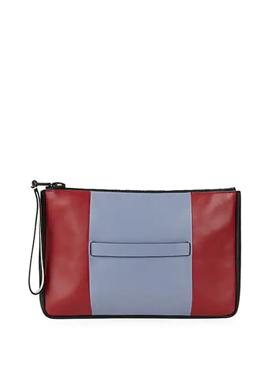 Shop Valentino Colorblock Leather Clutch In Red