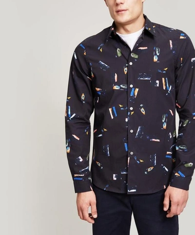 Shop Ps By Paul Smith Abstract Print Cotton Shirt In Black