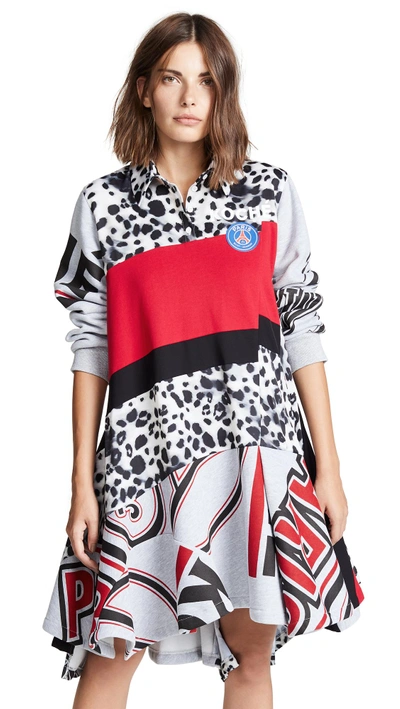Shop Koché Polo Girl Dress In Natural Leopard/red/black
