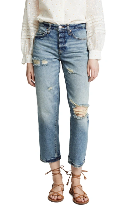 Shop Free People Extreme Washed Boyfriend Jeans In Blue
