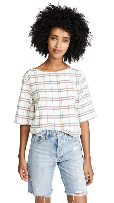 Shop All Things Mochi Celine Top In Plaid Cream