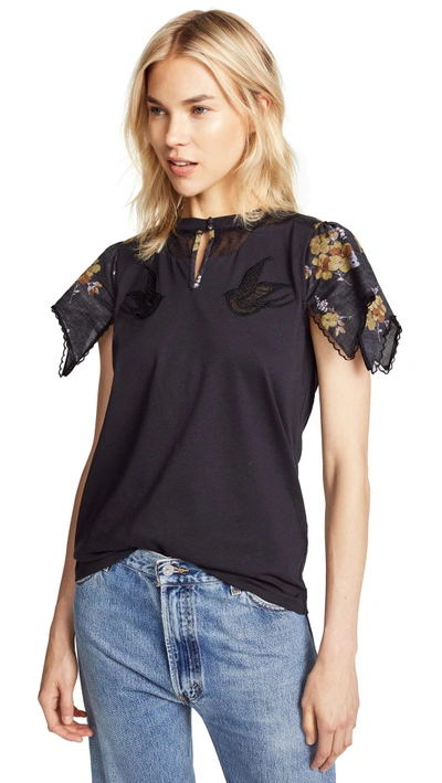 Shop Coach 1941 Lace Embroidered T-shirt In Dark Shadow