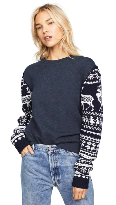 Shop Michaela Buerger Scandinavian Knit Sleeve Sweatshirt In Denim
