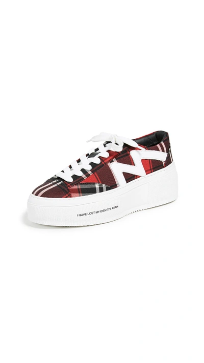 Shop Msgm Lace Up Cupsole Sneakers In Multi/check