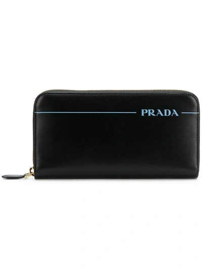 Shop Prada Logo Print Zip Around Wallet - Black