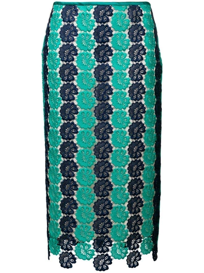 Shop Emilio Pucci Floral Lace Pencil Skirt - Green