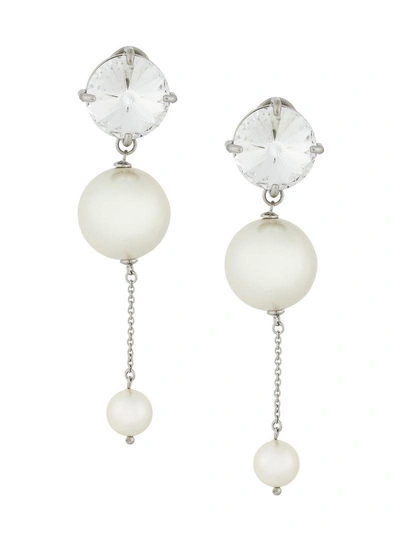 Shop Miu Miu Crystal And Pearl Drop Earrings In Metallic