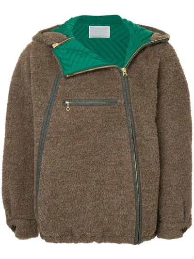 Shop Kolor Double Zip Hooded Jacket - Brown