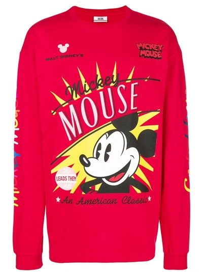 Shop Gcds Mickey Mouse Print Sweatshirt In Red