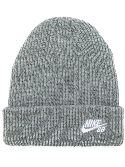Shop Nike Logo Knit Beanie - Grey