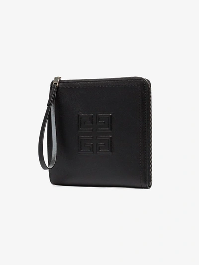 Shop Givenchy Black Leather Logo Embossed Wristlet