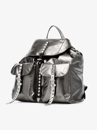 Shop Prada Metallic Stud Embellished Leather Backpack