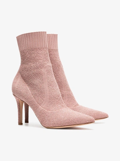 Shop Gianvito Rossi Pink Fiona 85 Bouclé Stretch Fabric Ankle Booties In Nude/neutrals