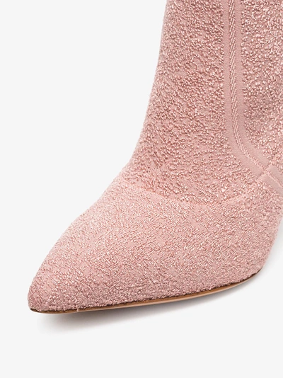 Shop Gianvito Rossi Pink Fiona 85 Bouclé Stretch Fabric Ankle Booties In Nude/neutrals