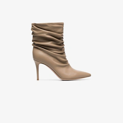Shop Gianvito Rossi Nude Cecile 85 Leather Boots In Nude/neutrals