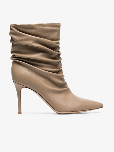 Shop Gianvito Rossi Nude Cecile 85 Leather Boots In Nude/neutrals