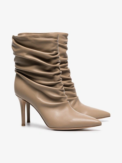 Shop Gianvito Rossi Nude Cecile 85 Leather Boots In Nude/neutrals