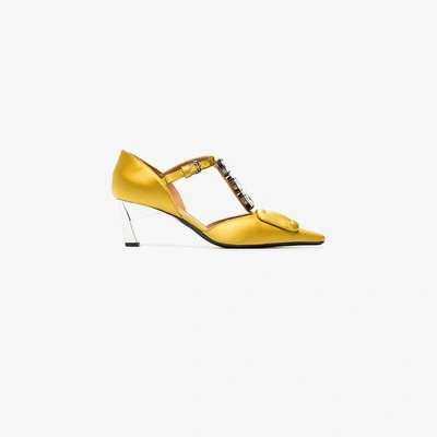 Shop Marni Yellow 60 Satin Square Toe Mary Jane Shoes In Yellow/orange