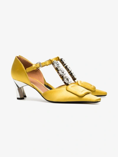 Shop Marni Yellow 60 Satin Square Toe Mary Jane Shoes In Yellow/orange
