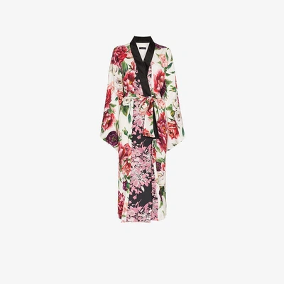 Shop Dolce & Gabbana Peony Print Jacquard Robe In Multicolour
