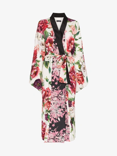 Shop Dolce & Gabbana Peony Print Jacquard Robe In Multicolour