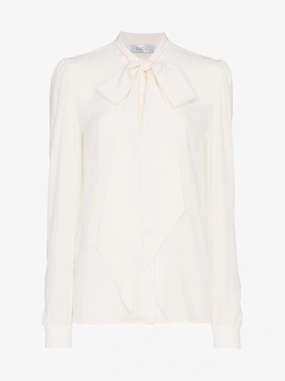 Shop Racil Long Sleeve Silk Blouse With Tie Neck In Nude/neutrals