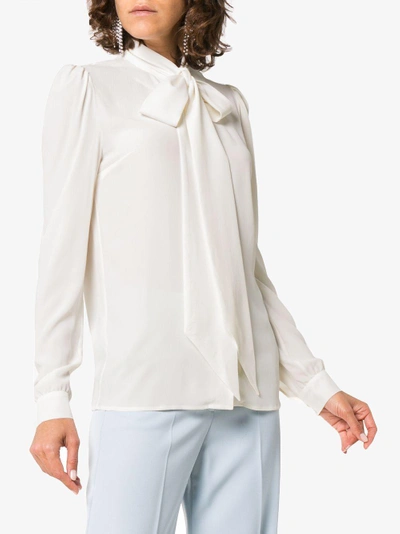 Shop Racil Long Sleeve Silk Blouse With Tie Neck In Nude/neutrals