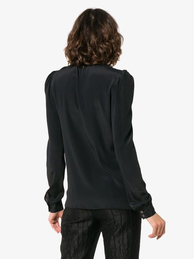 Shop Racil Long Sleeve Silk Blouse With Tie Neck In Black