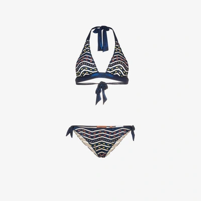 Shop Missoni Mare Halterneck Zigzag Lurex Bikini In Blue