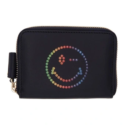 Shop Anya Hindmarch Navy Small Rainbow Wink Round Zip Wallet In 455 Marine