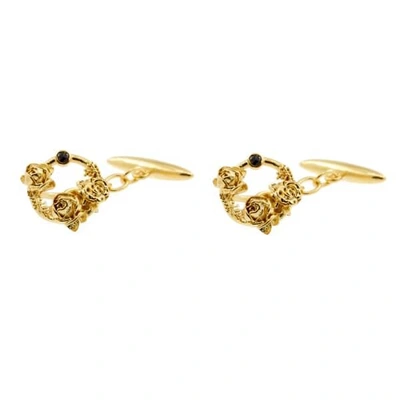 Lee Renee Black Diamond Rose Halo Cufflinks Gold