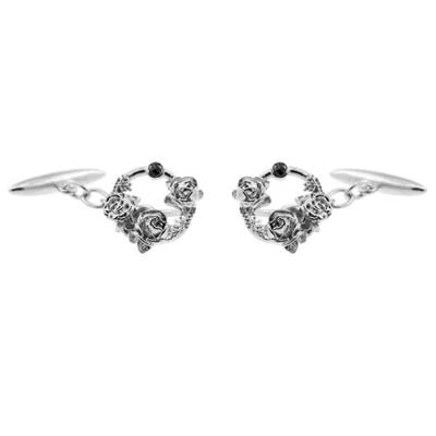 Lee Renee Black Diamond Rose Halo Cufflinks Silver