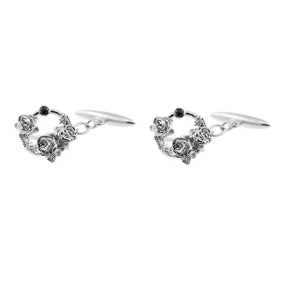 Lee Renee Black Diamond Rose Halo Cufflinks Silver