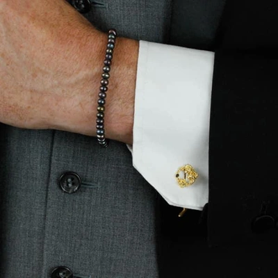 Lee Renee Black Diamond Rose Halo Cufflinks Silver