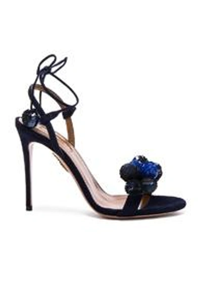 Shop Aquazzura Disco Thing Suede Heels In Blue