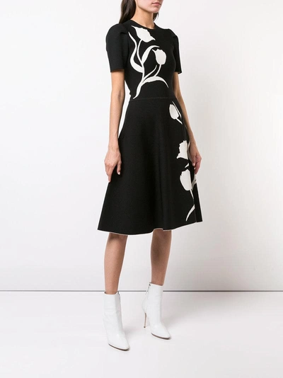 Shop Carolina Herrera Tulip Intarsia Knit Dress In Black