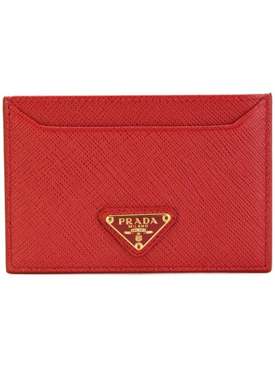 Shop Prada Logo Card Holder - Red