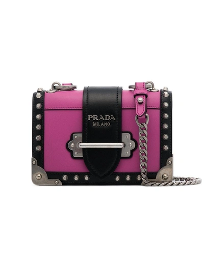 Shop Prada Pink And Black Cahier Leather Shoulder Bag