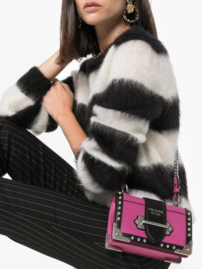 Shop Prada Pink And Black Cahier Leather Shoulder Bag