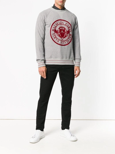 Shop Balmain Logo Patch Sweatshirt - Grey