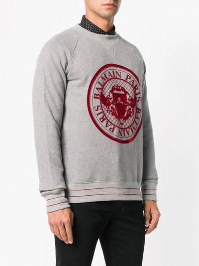 Shop Balmain Logo Patch Sweatshirt - Grey