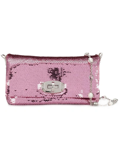 Shop Miu Miu Pink And Purple Iconic Crystal Leather Mini Bag