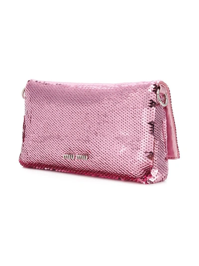 Shop Miu Miu Pink And Purple Iconic Crystal Leather Mini Bag