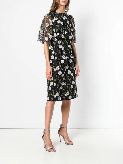 Shop Giambattista Valli Floral Print Cape Effect Midi Dress - Black