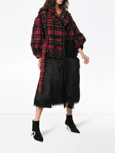 Shop Simone Rocha Tartan Faux Fur Alpaca Wool-blend Coat - Multicolour